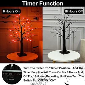 TURNMEON 2 Pack 24 Inch Halloween Birches Tree Decorations with Timer Total 48 LED Orange Lights Battery Powered Tabletop Artificial Black Spooky Tree for Halloween Decorations Indoor Home Decor