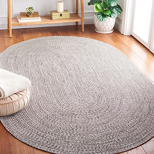 SAFAVIEH Braided Collection Area Rug - 4' x 6' Oval, Grey & Ivory, Handmade Farmhouse, Ideal for High Traffic Areas in Living Room, Bedroom (BRA201F)