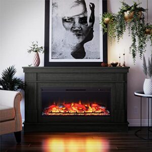 ameriwood home elmcroft wide mantel with linear electric fireplace, black oak
