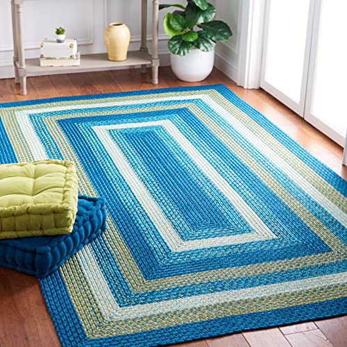 SAFAVIEH Braided Collection Accent Rug - 4' x 6', Aqua & Green, Handmade Farmhouse, Ideal for High Traffic Areas in Entryway, Living Room, Bedroom (BRA230J)