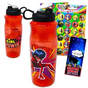 zagtoon miraculous ladybug water bottle set for girls - school supplies bundle with 30 oz plus stickers and more (miraculous gifts)