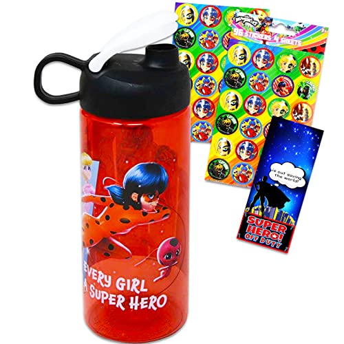 Zagtoon Miraculous Ladybug Water Bottle Set for Girls - Miraculous Ladybug Gift Bundle with 16.5 Oz Water Bottle Plus Miraculous Ladybug Stickers and More (Miraculous Ladybug School Supplies)