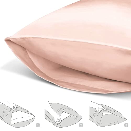 FOX-TECH Satin Pillowcase for Hair and Skin Set of 2, Super Soft and Smooth Pillowcase with Envelope Closure, Silk Pillow Case Queen 2 Pack, 20” x 30” (Light Pink)