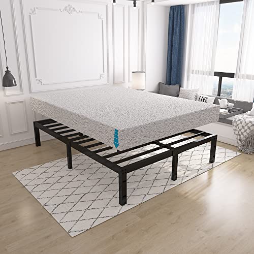 yookare 14 Inch 4000lbs Heavy Duty Support Basic Bed Frame/Mattress Foundation/Box Spring Replacement/Steel Slat Platform/Easy to Assemble/with Storage/Noise Free, Queen