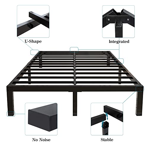 yookare 14 Inch 4000lbs Heavy Duty Support Basic Bed Frame/Mattress Foundation/Box Spring Replacement/Steel Slat Platform/Easy to Assemble/with Storage/Noise Free, Queen