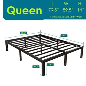 yookare 14 Inch 4000lbs Heavy Duty Support Basic Bed Frame/Mattress Foundation/Box Spring Replacement/Steel Slat Platform/Easy to Assemble/with Storage/Noise Free, Queen