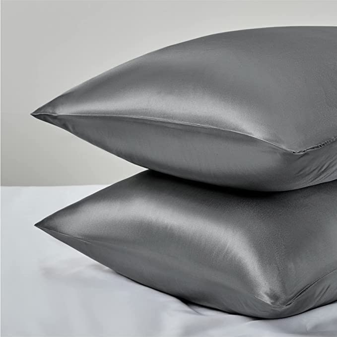 FOX-TECH Satin Pillowcase for Hair and Skin Set of 2, Super Soft and Smooth Pillowcase with Envelope Closure, Silk Pillow Case Queen 2 Pack, 20” x 30” (Dark Grey)