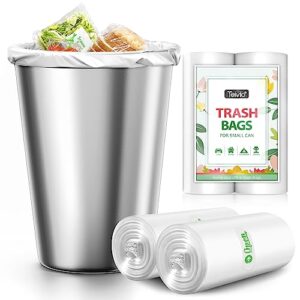 2.6 gallon 60 counts strong trash bags garbage bags by teivio, bathroom trash can bin liners, small plastic bags for home office kitchen (clear)