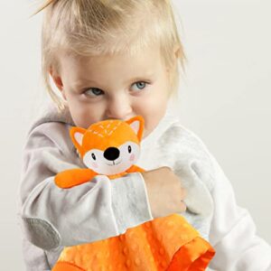 BEILIMU Fox Lovie for Babies Security Blanket Soft Minky Dot Fabric with Silky Satin Backing Baby Snuggle Toy Animal Baby Blanket for Infant and Toddler Orange 14 Inch