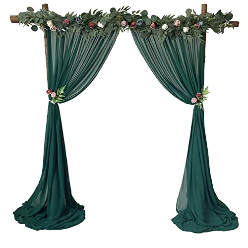 EHLDekol Sheer Chiffon Backdrop Curtains 10ft x 10ft，Chiffon Fabric Drapes for Wedding, Long Sheer Curtain for Living Room, Arch Party Stage Decoration (Emerald Green, 120 x 120 Inch)