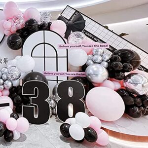 partywoo 140 pcs black pink and silver balloon garland, pack of black, pastel pink, white and silver balloons for balloon garland as birthday decorations, baby shower decorations, wedding decorations