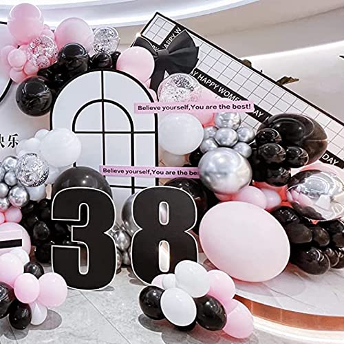 PartyWoo 140 pcs Black Pink and Silver Balloon Garland, Pack of Black, Pastel Pink, White and Silver Balloons for Balloon Garland as Birthday Decorations, Baby Shower Decorations, Wedding Decorations