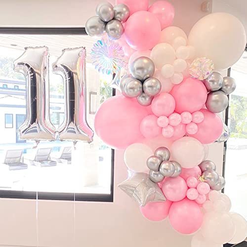 PartyWoo 140 pcs Black Pink and Silver Balloon Garland, Pack of Black, Pastel Pink, White and Silver Balloons for Balloon Garland as Birthday Decorations, Baby Shower Decorations, Wedding Decorations