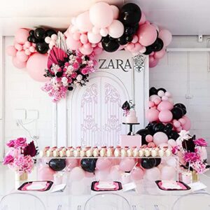 PartyWoo 140 pcs Black Pink and Silver Balloon Garland, Pack of Black, Pastel Pink, White and Silver Balloons for Balloon Garland as Birthday Decorations, Baby Shower Decorations, Wedding Decorations