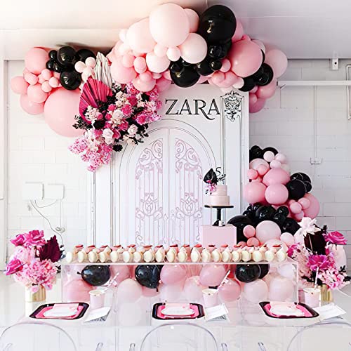 PartyWoo 140 pcs Black Pink and Silver Balloon Garland, Pack of Black, Pastel Pink, White and Silver Balloons for Balloon Garland as Birthday Decorations, Baby Shower Decorations, Wedding Decorations