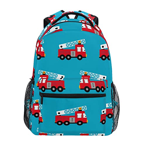 Krafig Red Fire Truck Boys Girls Kids School Backpacks Bookbag, Elementary School Bag Travel Backpack Daypack