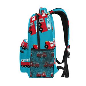 Krafig Red Fire Truck Boys Girls Kids School Backpacks Bookbag, Elementary School Bag Travel Backpack Daypack