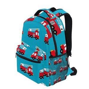 Krafig Red Fire Truck Boys Girls Kids School Backpacks Bookbag, Elementary School Bag Travel Backpack Daypack