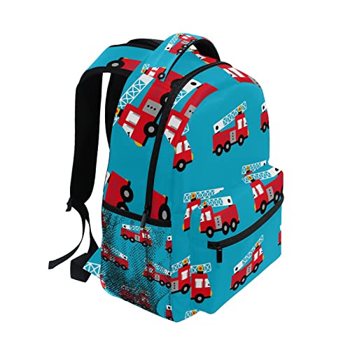 Krafig Red Fire Truck Boys Girls Kids School Backpacks Bookbag, Elementary School Bag Travel Backpack Daypack