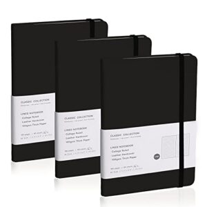 emomas lined journal notebook, 3pack(black), 160 pages, medium 5.7 inches x 8 inches - 100 gsm thick paper, hardcover