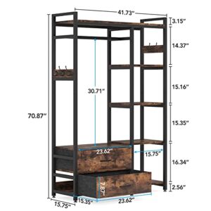 Tribesigns Freestanding Closet Organizer, Clothes Rack with Drawers and Shelves, Heavy Duty Garment Rack Hanging Clothing Wardrobe Storage Closet for Bedroom, Rustic Brown