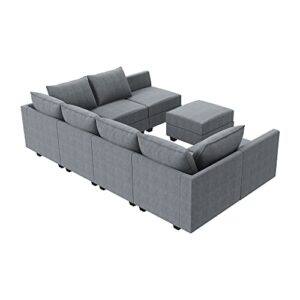 HONBAY Reversible Sectional Modular Sofa Couch with Ottoman U Shaped Sectional Sleeper Sofa with Storage Oversized Sectional Sofa with Wide Chaise for Living Room, Bluish Grey