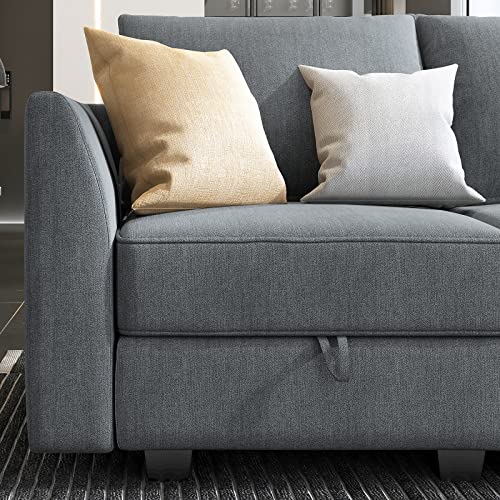 HONBAY Reversible Sectional Modular Sofa Couch with Ottoman U Shaped Sectional Sleeper Sofa with Storage Oversized Sectional Sofa with Wide Chaise for Living Room, Bluish Grey