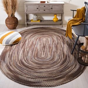 safavieh braided collection area rug - 4' x 6' oval, brown & ivory, flat weave country rustic reversible cotton design, easy care, ideal for high traffic areas in living room, bedroom (brd257t)