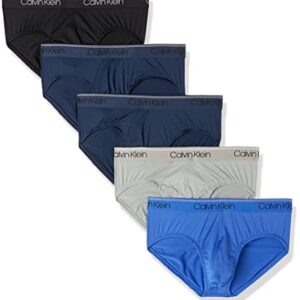 Calvin Klein Men's Micro Stretch 5-Pack Hip Brief, 2 Blue Shadow, Black, Medium Grey, Cobalt, X-Large