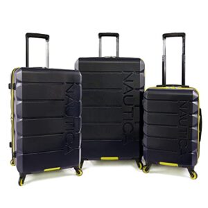 nautica lightview 3pc hardside luggage set, navy/yellow