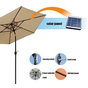 FQLY 7.5' Solar Powered Umbrella Double Top Market Table Umbrella Tilt Adjustment Red Parasol Outdoor Garden Patio Umbrella with LED Lights, Crank (Color : Brown, Size : 230cm(7.5FT))