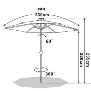 FQLY 7.5' Solar Powered Umbrella Double Top Market Table Umbrella Tilt Adjustment Red Parasol Outdoor Garden Patio Umbrella with LED Lights, Crank (Color : Brown, Size : 230cm(7.5FT))