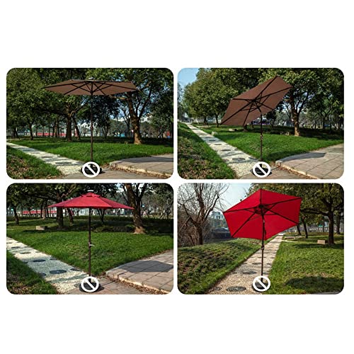 FQLY 7.5' Solar Powered Umbrella Double Top Market Table Umbrella Tilt Adjustment Red Parasol Outdoor Garden Patio Umbrella with LED Lights, Crank (Color : Brown, Size : 230cm(7.5FT))