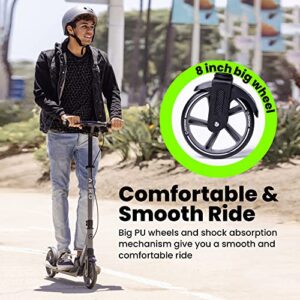 Aero Big Wheels Kick Scooter for Kids 8 Years Old, Teens 12 Years and up, Youth and Adults. Commuter Scooters with Hand Brake, Soft Rubber mat, Shock Absorption, Foldable and Height Adjustable.
