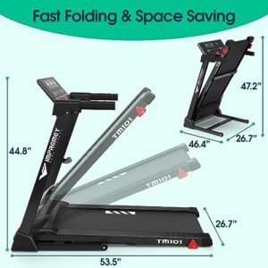 Impremey Folding Treadmill with Incline, Electric Treadmill with 42” x 16” Large Running Belt, Heart Rate Monitor, Easy Assembly, 64 Preset Programs, 7.5 Mph Speed, 2.5HP, Compact Design for Home