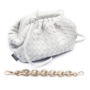 naariian trendy dumpling ruched clutch cloud shape dupe chunky chain shoulder bag pu leather woven handbag(white s)