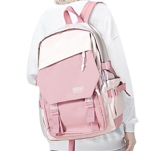 coowoz school bag lightweight casual daypack college laptop backpack for men women water resistant travel rucksack for sports high school middle bookbag for girls(pink white)