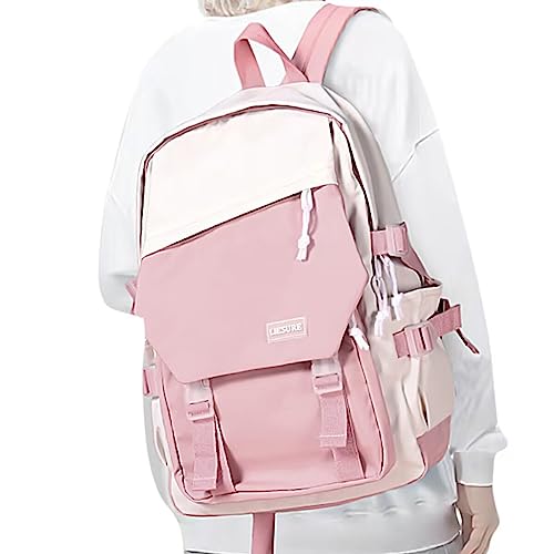 coowoz School Bag Lightweight Casual Daypack College Laptop Backpack for Men Women Water Resistant Travel Rucksack for Sports High School Middle Bookbag for girls(Pink white)