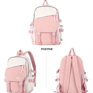 coowoz School Bag Lightweight Casual Daypack College Laptop Backpack for Men Women Water Resistant Travel Rucksack for Sports High School Middle Bookbag for girls(Pink white)