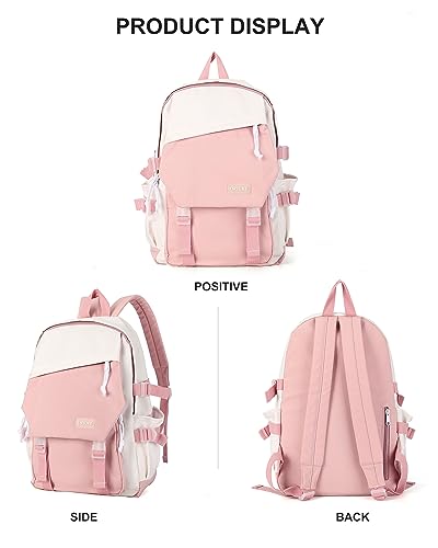 coowoz School Bag Lightweight Casual Daypack College Laptop Backpack for Men Women Water Resistant Travel Rucksack for Sports High School Middle Bookbag for girls(Pink white)