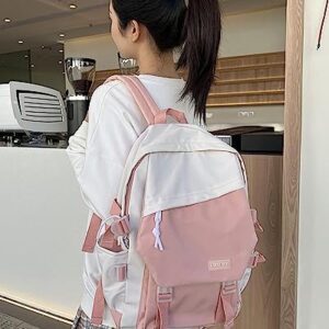 coowoz School Bag Lightweight Casual Daypack College Laptop Backpack for Men Women Water Resistant Travel Rucksack for Sports High School Middle Bookbag for girls(Pink white)