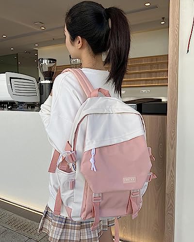 coowoz School Bag Lightweight Casual Daypack College Laptop Backpack for Men Women Water Resistant Travel Rucksack for Sports High School Middle Bookbag for girls(Pink white)