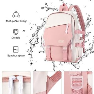 coowoz School Bag Lightweight Casual Daypack College Laptop Backpack for Men Women Water Resistant Travel Rucksack for Sports High School Middle Bookbag for girls(Pink white)