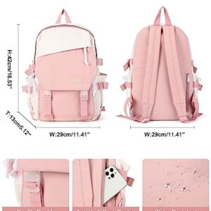 coowoz School Bag Lightweight Casual Daypack College Laptop Backpack for Men Women Water Resistant Travel Rucksack for Sports High School Middle Bookbag for girls(Pink white)