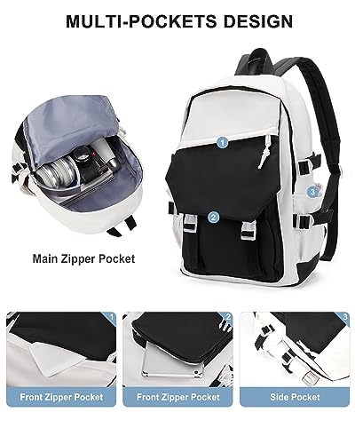 coowoz School Bag Lightweight Casual Daypack College Laptop Backpack for Men Women Water Resistant Travel Rucksack for Sports High School Middle Bookbag for girls(Black white)