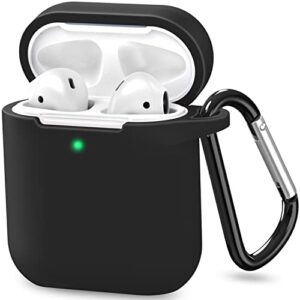 atuat airpods case cover, full protective soft silicone case accessories with keychain for apple airpods 1st 2nd generation charging case, front led visible, black