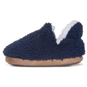 lucky brand toddler boys non slip sherpa a-line home slippers, kids rubber sole indoor bedroom house shoes, navy, size 9-10