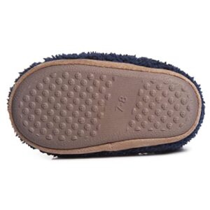 Lucky Brand Toddler Boys Non Slip Sherpa A-Line Home Slippers, Kids Rubber Sole Indoor Bedroom House Shoes, Navy, Size 9-10
