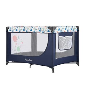 Pamo Babe Portable Crib with Mattress，Foldable Baby Playpen with Carry Bag (Blue)