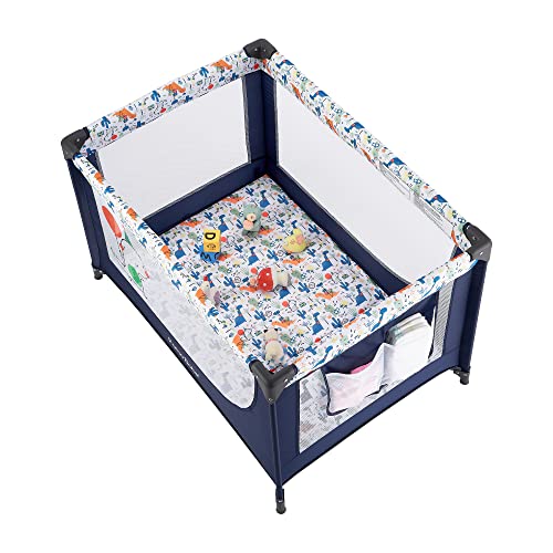 Pamo Babe Portable Crib with Mattress，Foldable Baby Playpen with Carry Bag (Blue)